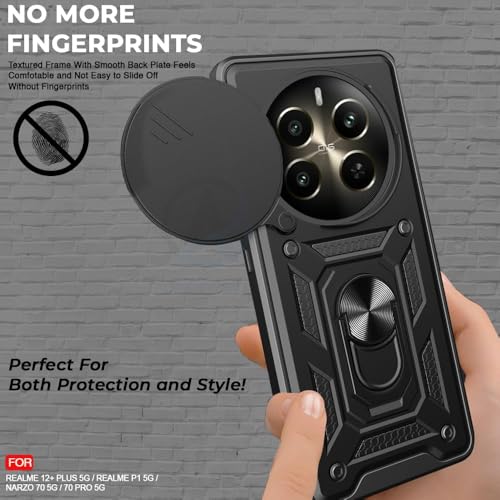 Image of AIBEX Back Cover for Realme Narzo 70x 5G / N65 / Realme 12 5G / 12X 5G / C65 5G Bumper Back Case Cover | Ring Holder & Sliding Camera Shield Cover | 360 Degree Protection Back Case Cover