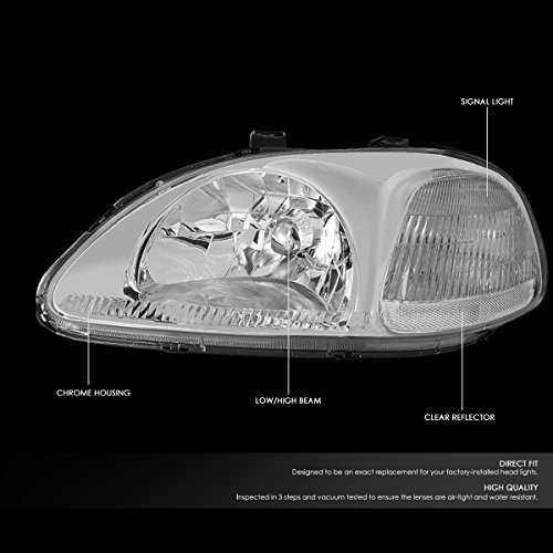 [Halogen Model] Factory Style Headlights Assembly Compatible With Honda Civic 96-98, Driver And Passenger Side, Chrome Housing Clear Corner #TOP1
