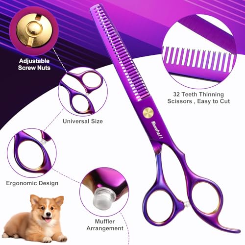 Wenshall 7,0 Zoll Hundepflege Schere Set Hund gerade Schere & Ausdünnungsschere & Gebogene & chunker & Comb 5Stk Set