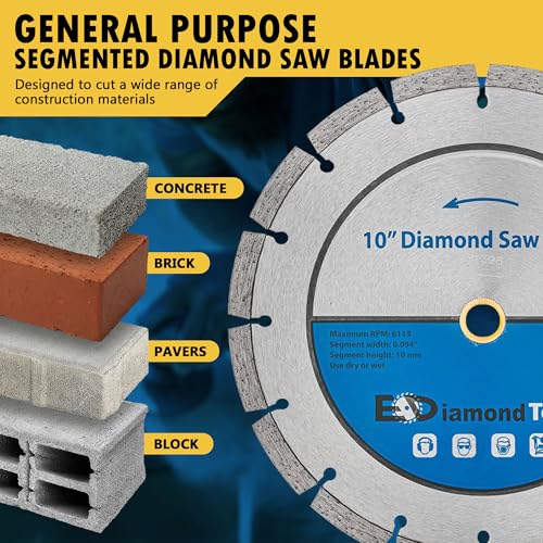 10\" Segmented Diamond Saw Blade for Concrete, Brick, Block and Masonry, 10mm Segment Height, 7/8\" - 5/8\" Arbor - Thumbnail 2