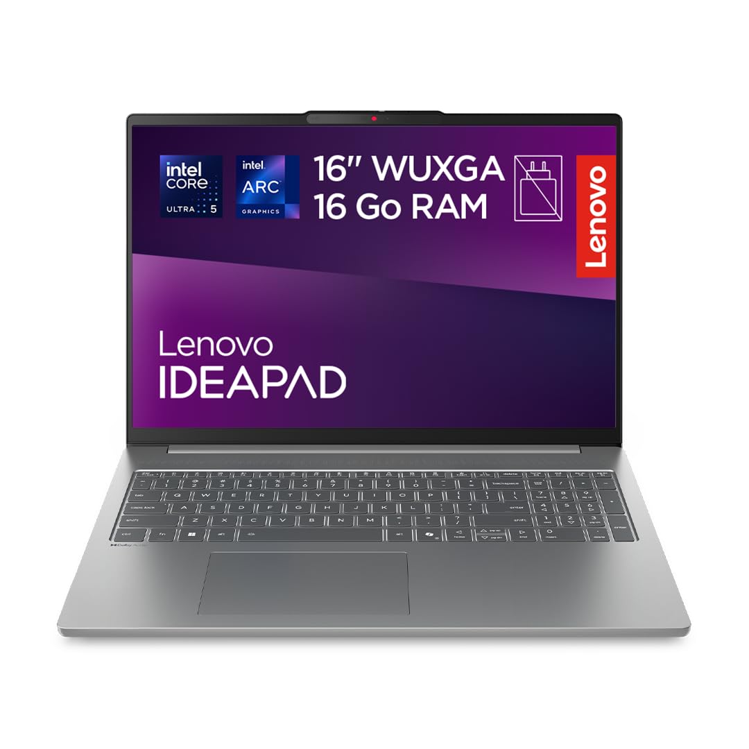 Lenovo IdeaPad Slim 5 16IMH10 - Ordinateur Portable 16'' WUXGA (Intel Core Ultra 5 135H, RAM 16Go, SSD 512Go, Windows 11 Home) Clavier AZERTY Français - Gris