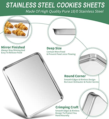 Baking Sheets Set Of 2, Hkj Chef Cookie Sheets 2 Pieces & Stainless Steel Baking Pans & Toaster Oven Tray Pans, Rectangle Size 18 X 13 X 1 Inch, Non Toxic & Healthy & Easy To Clean #TOP2