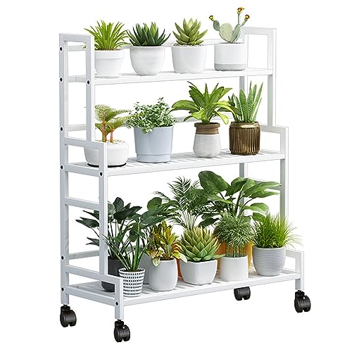 Estantes Para Macetas, Estantería Para Flores De Metal De 3 Niveles Con Ruedas 80×40×100cm Soporte Para Plantas Para Interior Y Exterior, Estantería Para Cocina Pasillo Oficina ( Color : White )