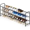 KEETDY 3-Tier Long Shoe Rack for Closet Metal Shoe Organizer for Entryway, Wide Stackable Shoe Storage Shelf with Sturdy Wire Grid for Closet Floor, Bedroom, Black