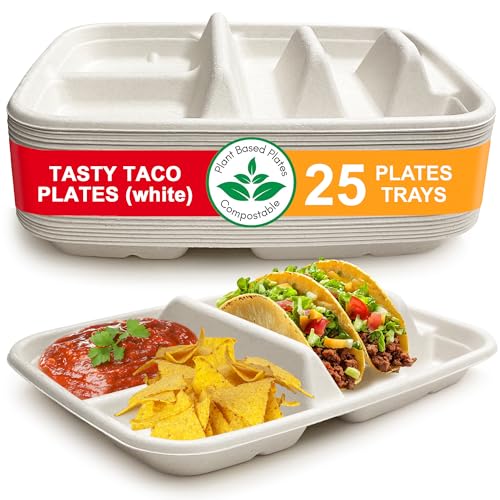 White Disposable Taco Plates for 2 Tacos & 2 Sides