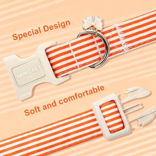 Image of ARING PET Orange Striped Dog Collar for Small Medium Large Boy Girl Dogs-XS | Cotton Fall Winter Puppy Pet Collar for XS S M L XL Dogs, Soft Sturdy Comfortable, Daily Wear Park Play Neighborhood Stroll