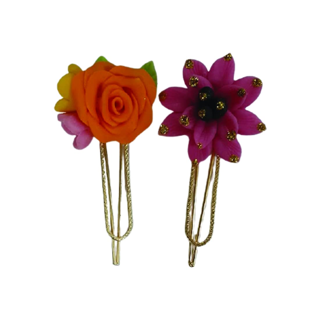 YOU & YOURS Saree Pin Handmade Artificial flowers Jewelry ( Combo of 2 ) For Women