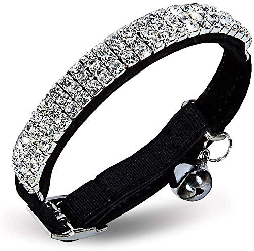 Soft Velvet Safe Cat Bell Collar, Adjustable Mini Bling Diamante with Bells, Safety Quick Releas Belt 11 inch for Small Dogs and Cats…