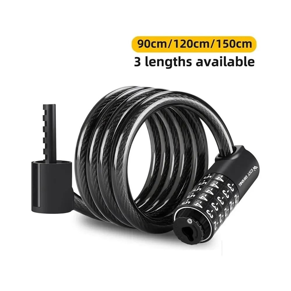 Candado antirrobo for bicicleta, combinación de 5 dígitos, resistente al agua, con cable, for motocicleta y eléctrica, 90 a 150 cm Candado para bicicleta(150cm)