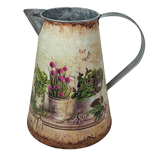 zeitzone Deko Krug Zink Kräuter der Provence Zinkkrug Gießkanne Zinkkanne Vintage-Stil