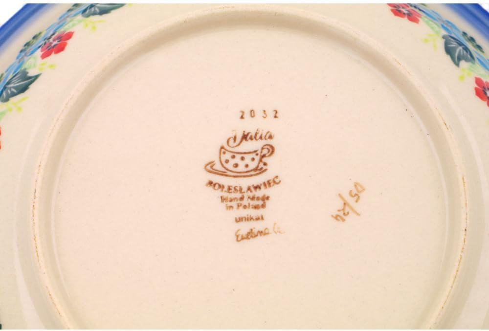 Polmedia Polish Pottery Pasta Bowl 9-inch UNIKAT - Lush Tropics Pattern Handmade in Boleslawiec Poland by Ceramika Dalia + Certificate of Authenticity