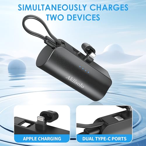 Portable Charger for iPhone With Dual Infterface, 5000mAh Mini Power Bank Fast Charging, Phone Charger Battery Pack Compatible with iPhone 15/14/14 Pro Max/14 Plus/13/12/11/X/8/7/6, and More, Black - Image 3