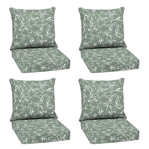 Image of Arden Deep Seat Outdoor Chair Cushion Set (4-Pack), 24 in x 24 in, Weather-Proof, Rain-Proof, Fade Resistant Patio Cushion Set for Chair, Sofa, and Couch Sage King Palm