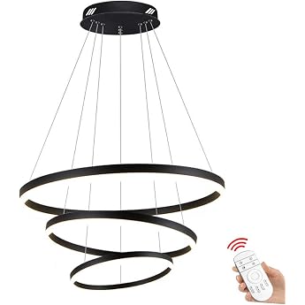 100 W LED Round Pendant Light 3 Rings Pendant Light Black Modern Pendant Lamp Metal Acrylic Pendant Lamp Dining Room Lamp Living Room Light Height Adjustable Chandelier Diameter 40 + 60 + 80 cm [Energy Class A++]