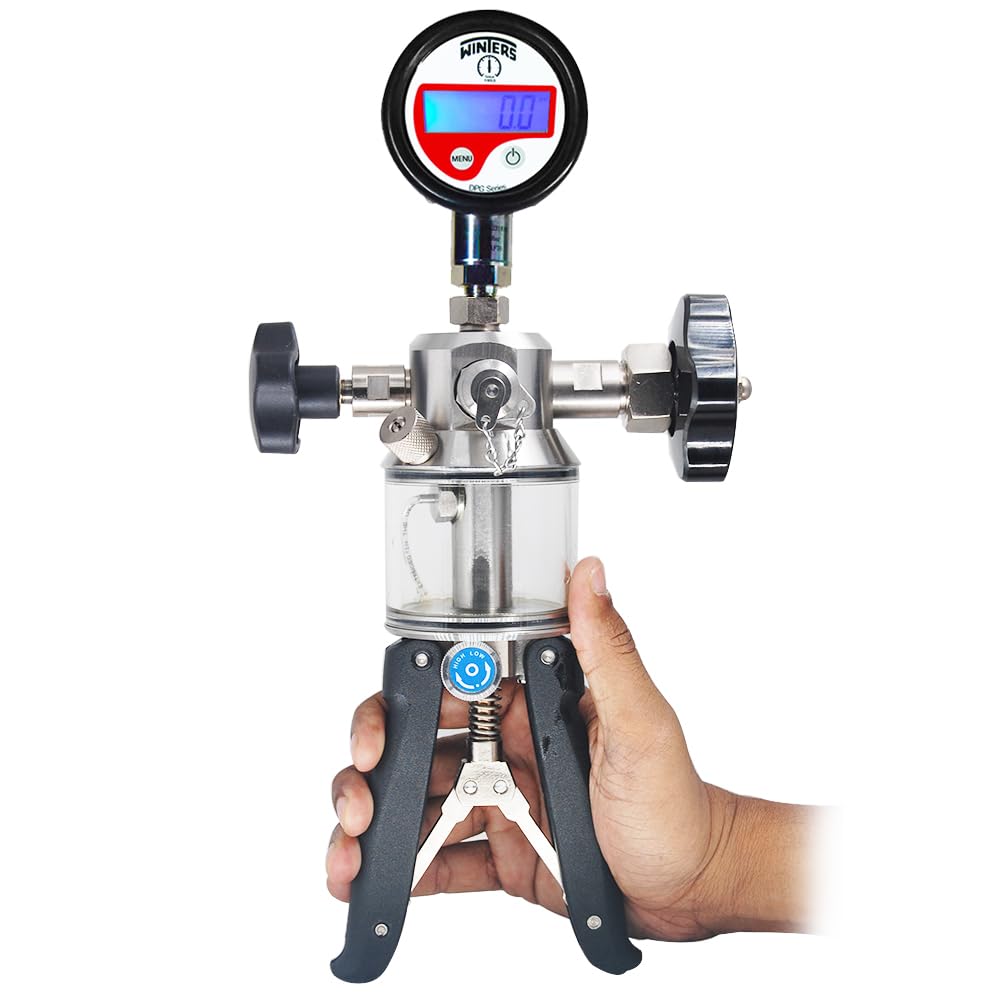 High Pressure Hydraulic Hand Pump Calibrator (Range: 0 to 600 Kg/Cm²) with Pressure and Vacuum Gauge (Range: 0 to 700 bar / 0 to 10000 PSI) for Calibration Labs | AI-DP1-2300