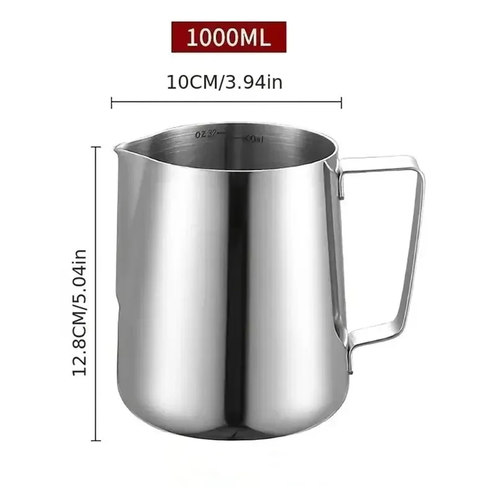 Genérico Jarra Latte Art, recipiente de acero inoxidable con escala for cocinar café al vapor(1000ML silver)