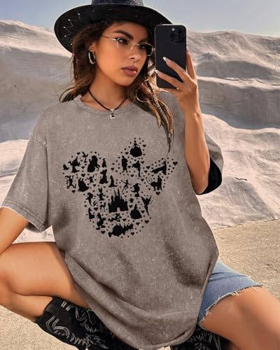 Flafens Oversized Acid Wash Vintage T Shirts for Women - Graphic Tees Womens Retro Cotton Cute Cool Loose Tshirts Teens Girls3