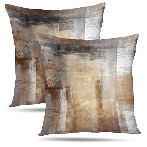 Onelz Abstract Art Throw Pillow Covers, Brown And Beige Abstract Art Painting Double-Sided Cushion Cover 18 X 18 Decorative Home Gift Bed Pillowcase cover