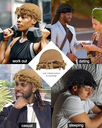 Image of Satin Lined Halo Turban for Men Women Vintage Head Wraps Beanies Sleep Cap Turban Durag for Locs Dreadlocks