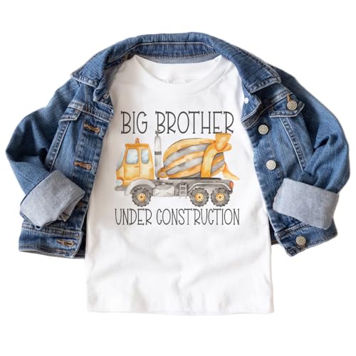 Big Brother Under Construction Shirt For Boys Big Bro Sibling Reveal Cute Cement Mixer Truck Outfit Natural Toddler & Youth Tee2