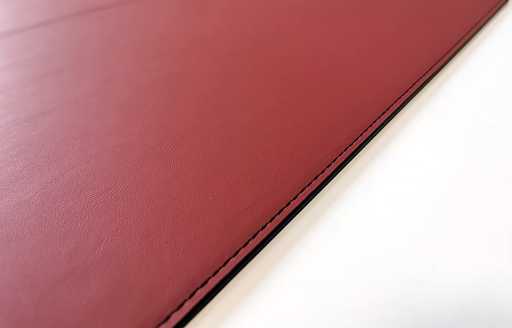 Gewinkelte Schreibtischunterlage mit Kantenschutz +Mauspad Echt Leder Rindsleder 70cm x 48cm Bordeaux Weinrot