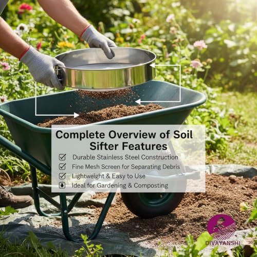 Image of DIVAYANSHI Heavy Duty Soil Sifter for Gardening & Compost | Durable Metal Mesh Screen for Soil, Sand, Gravel & Rock Filtering | Garden Tool for Home, Nursery & Landscaping Use