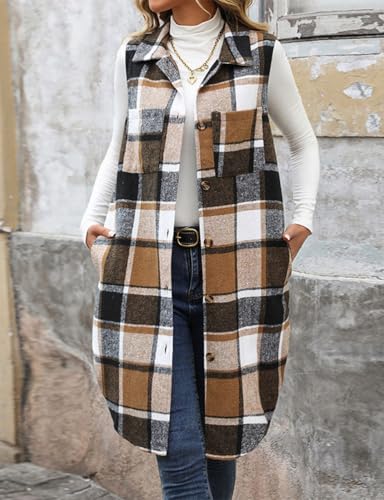 Mywinway Long Plaid Vest for Women 2025 Fall Winter Sleeveless Blazer Jackets Outerwear Trendy Tops2
