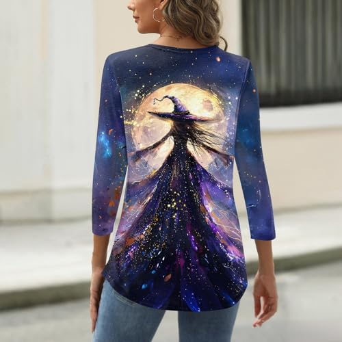 Halloween Shirts for Women 3/4 Sleeve Plus Size Crewneck Loose Fit Cute T Shirt Halloween Costumes for Women 2025