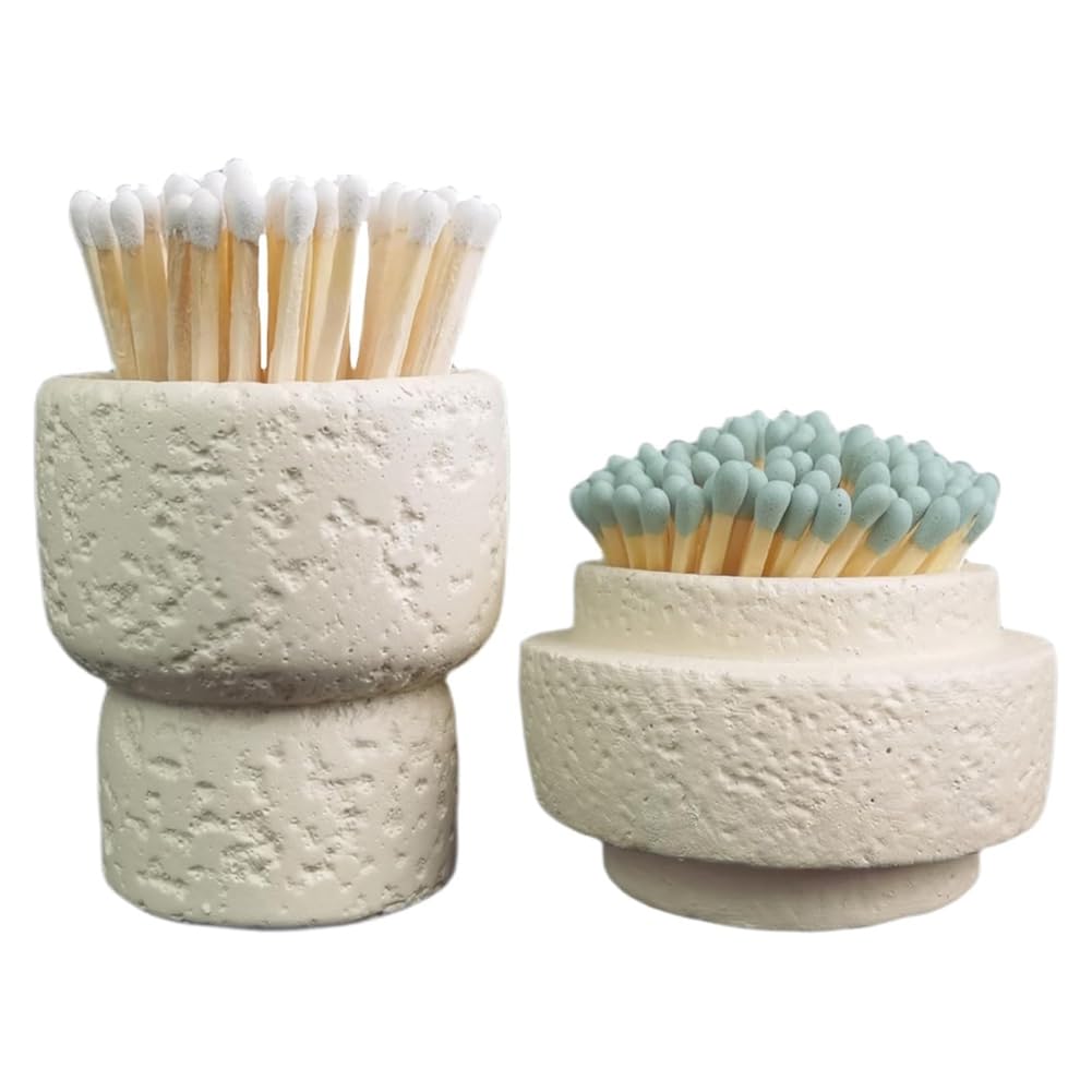 Hndhbfgrt Concrete for Candles and Fireplaces Match Holder Set Includes Strikers, No Matches(Round, Beige)