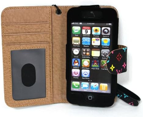 Giffshop Wallet Leather Case for I5/5s Luxury Flip Cover for Iphone 5/5s Pouch with Credit Card Slot Black Color (No.2)