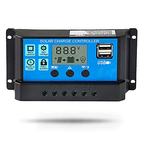 Temank 30A Solar Charge Controller 12V/24V Auto, Solar Panel Battery Controller 30Amp PWM Solar Regulator with Dual USB LCD fit for Small Solar System