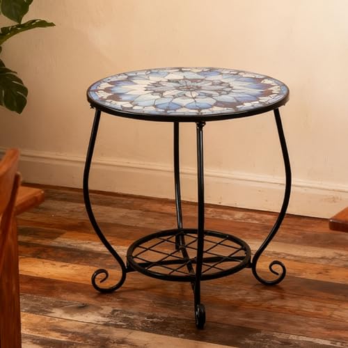 Mesa auxiliar redonda de metal con patrones decorativos Estilo C 3