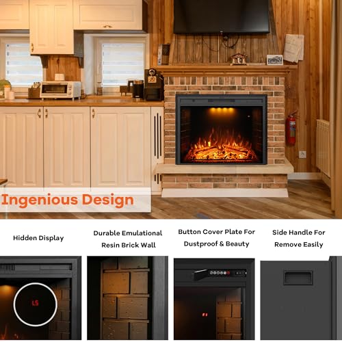 Diagram showing the touch control panel on the fireplace and the remote control with labeled buttons