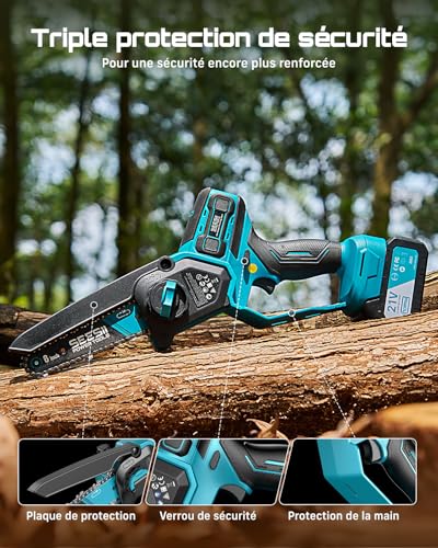 SEESII 6 & 8 Pouces Tronçonneuse à Batterie, 1000W Brushless Mini Tronçonneuse avec 2 * 4000mAh Batterie, Lubrification Automatique, Élagueuse Electrique pour Bois et Branches – vue 8