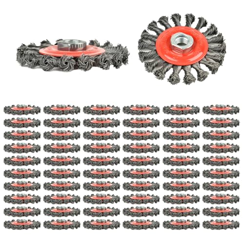Image of 60 Piece Wire Wheel Brush Cup Brush Set,4 Inch Twist Knotted Wire Wheel Brush for Grinders,Max RPM 12,500,5 /8 Inch-11 Threaded Arbor - 0.020 Inch Carbon Steel Wire