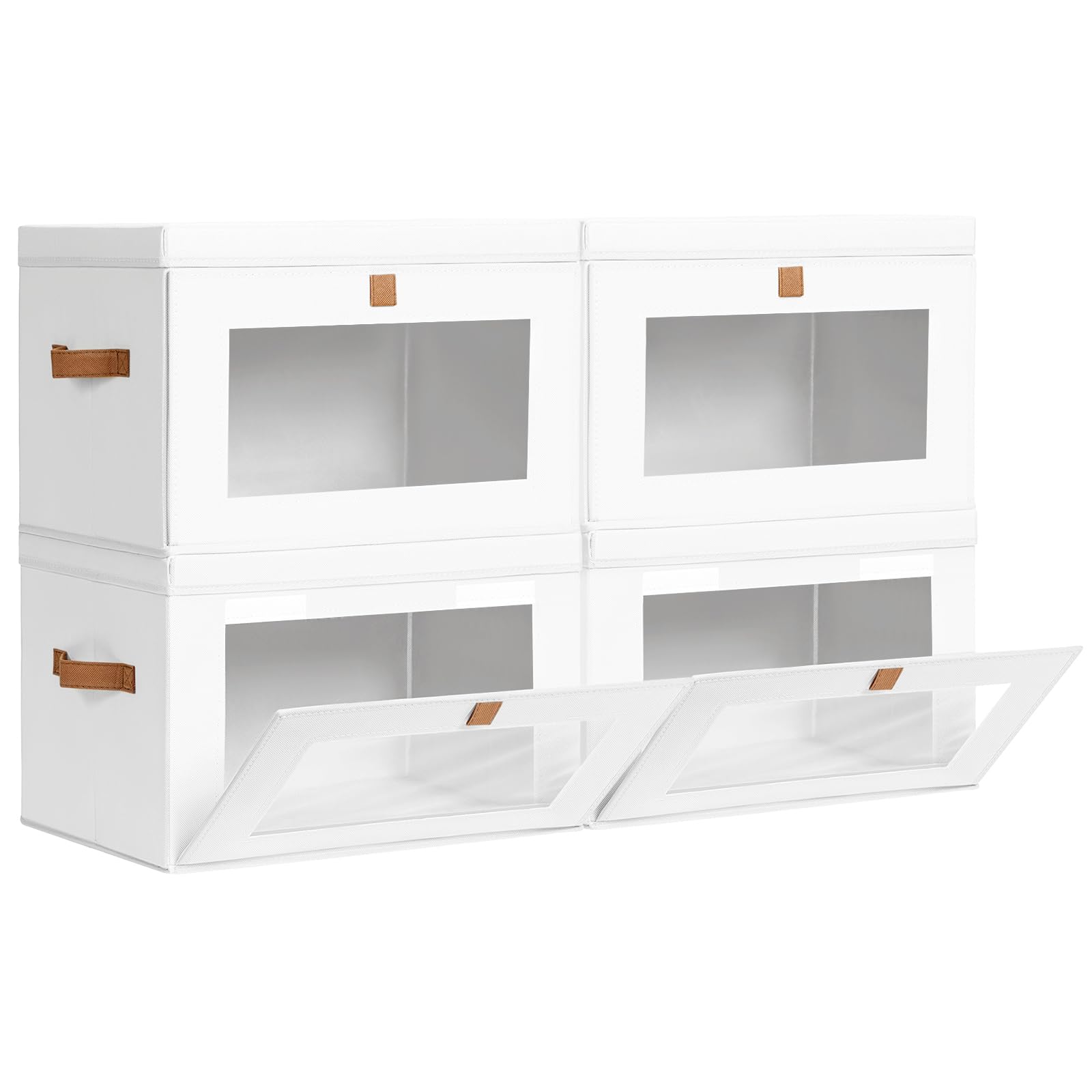 Homsorout Aufbewahrungsboxen mit Deckel - 4 Stück Aufbewahrungskorb Stoff Faltbare Aufbewahrungsbox mit Transparentem Sichtfenster, Faltbox für Kleidung, Würfelregal, Weiß