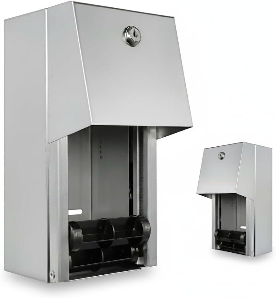 Commercial Toilet Paper Dispenser - 304 Stainless Steel Double Roll Holder - Heavy Duty Lockable Wall Mount Tissue Dispenser for Restroom - Metal Bathroom Fixtures