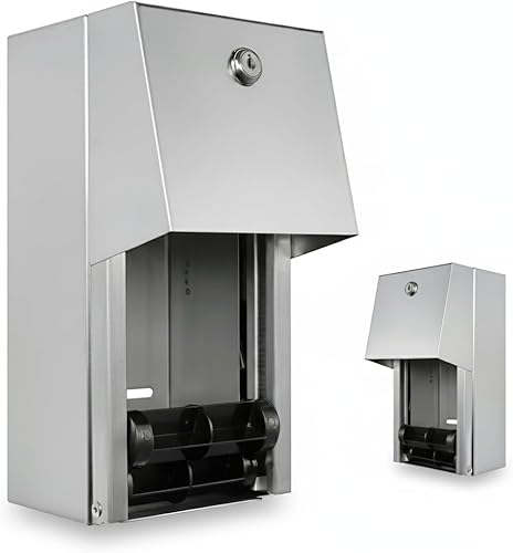 Dispensador de papel higiénico comercial, soporte de doble rollo de acero inoxidable 304, dispensador de pañuelos de montaje en pared con cerradura