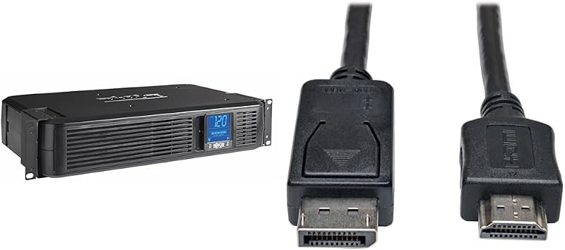 Tripp Lite SMART1500LCD 1500VA UPS Smart Battery Backup & Surge Protector, 900W, 8 Outlets & DisplayPort to HDMI Cable Adapter, DP to HDMI (M/M), 1080p, 25 ft. (P582-025)