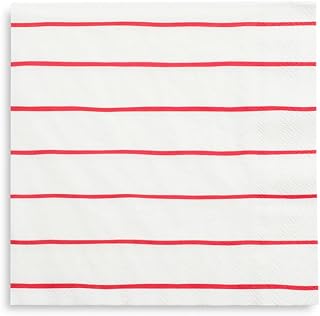 Daydream Society Frenchie Striped - Large Paper Napkins - Party Napkins with Candy Apple Red Stripes - Pack of 16 Dinner Napkins - Easy to Mix and Match - Decorative Napkins to Suit All Occasions