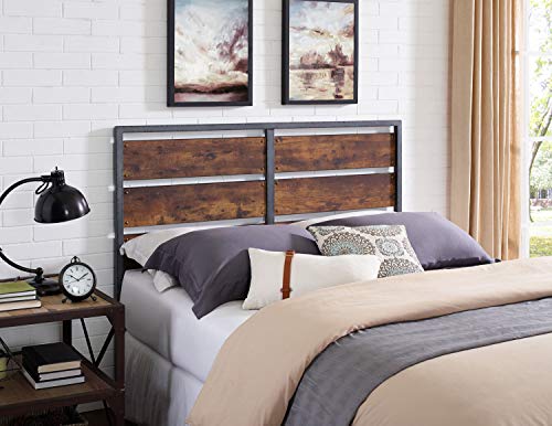 Walker Edison Rustic Metal And Wood Slatted Queen Bed Headboard Footboard Bed Frame Bedroom, Queen, Reclaimed Wood #TOP1