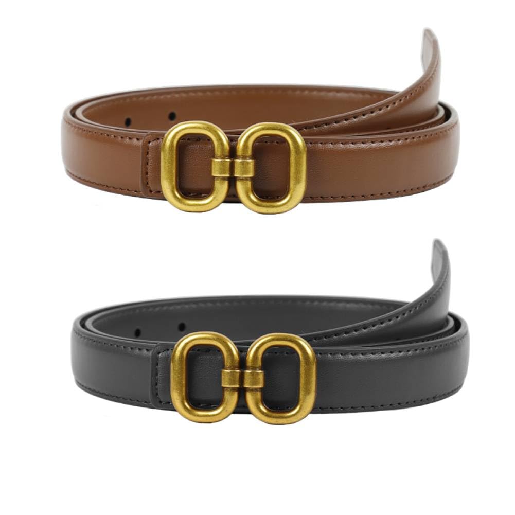 Woman Belt for Women Jeans, Brown and Black Belt for Women Dresses, Fashion Slim Ladies PU Belts, Chic Gold Metal Loop Buckle-image-23