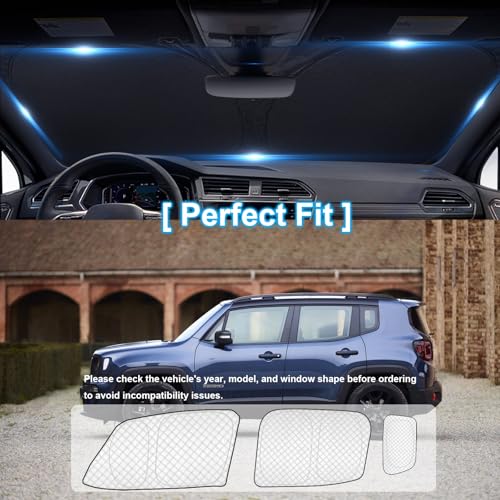 Image of KMF 8pcs Thicken Sun Shades for Jeep Renegade 2015-2024 Accessories, Windshield Sunshade Full Car Window Covers for Side Rear, UV Block and Privacy Blackout for Camping Outdoor