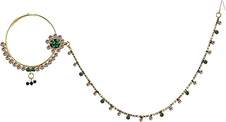 Lucky Jewellery 18 K Gold Plated Karwa Chauth Grey Color Alloy Wedding Suhag Nath for Girls &amp; Women