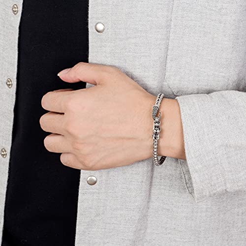 Dankadi Vintage Men 925 Sterling Silver Dragon Bracelet 5Mm7 7.5" 8 "8.5" 9" Franco Link Curb Chain Bangle Fashion Punk Boy Gold Fine Jewelry Gift (Silver, 7 Inches) #TOP7