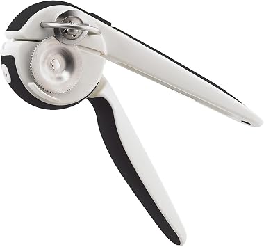 Chef'n EZ Squeeze  Can Opener, One-Handed Manual Can Opener with Smooth Edge Cutting and Ergonomic Grip, Black/White