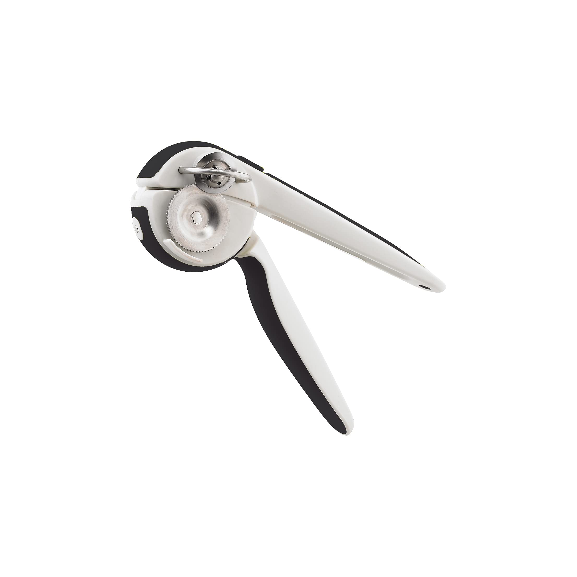 Chef'n EZ Squeeze® Can Opener, One-Handed Manual Can Opener with Smooth Edge Cutting and Ergonomic Grip, Black/White