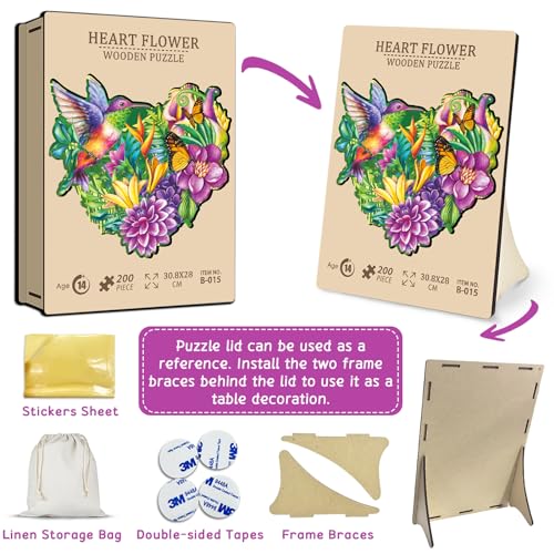Ppuzzling Flower Wooden Puzzles 200 Pieces For Adult, Hummingbird Butterfly Wooden Jigsaw Puzzles thumb #1