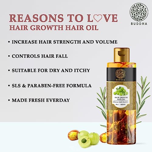 Image of Buddha Natural Hair Regrowth Oil (150ml) - Supports Hair Growth, Hair Fall Control, Stronger, Thicker & Fuller Hair | Herbal Blend for Men & Women