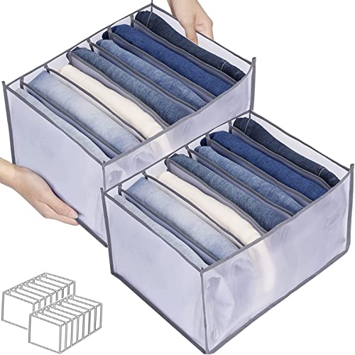 KKNE Organizador Cajones Ropa, 2pcs Organizador Camisetas, Material Transpirable y Lavable, Organizador de Armario para Vaqueros, Jerséis, Calcetines y Camisetas (Gris (7+7))
